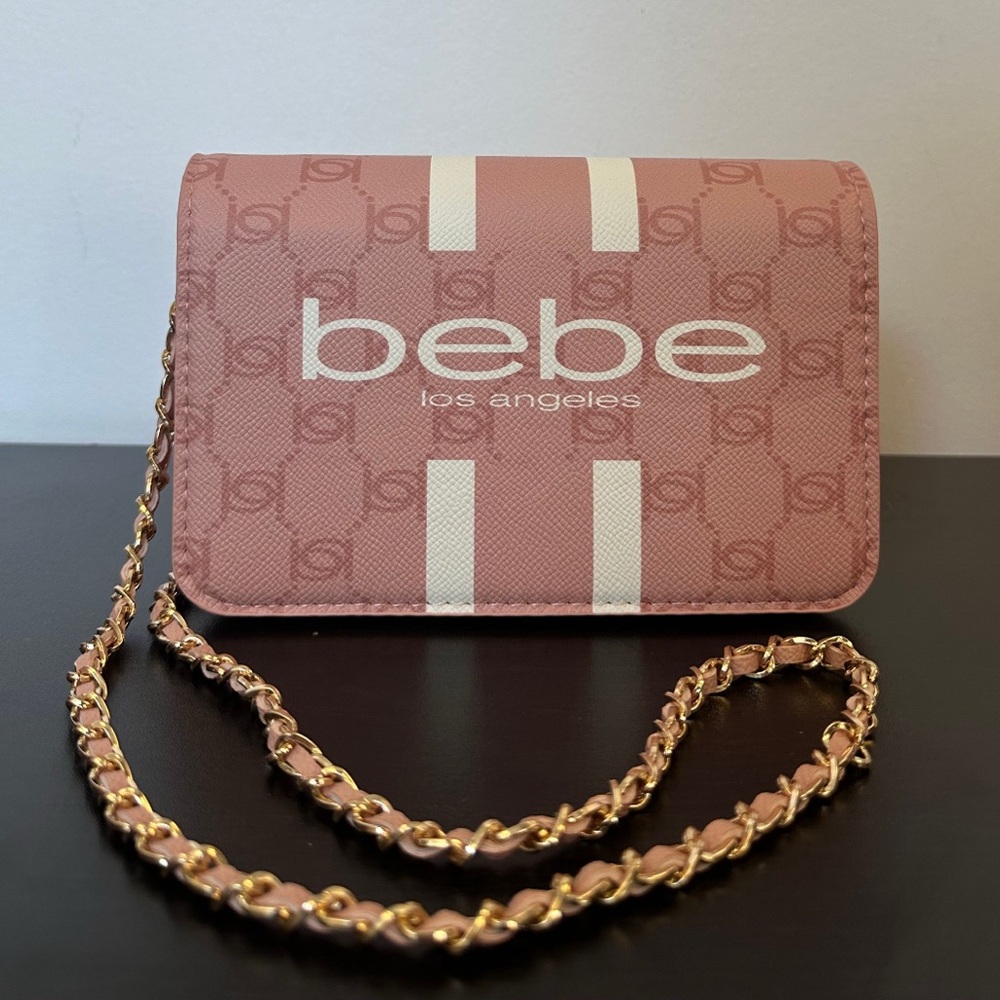 Bebe Blush Pink and Gold Clutch with Chain Detail
